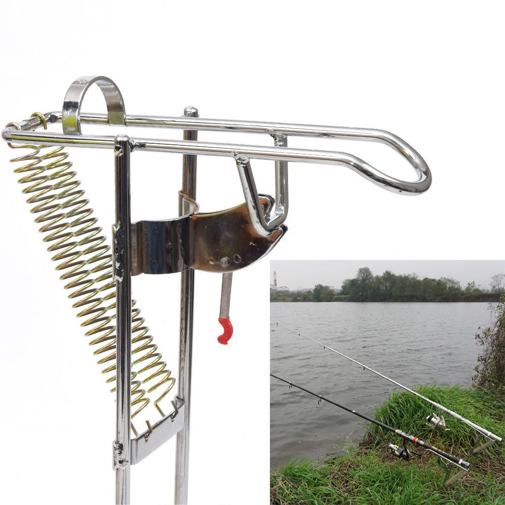 LBW Automatic Spring Fishing Rod Holder for Ground Bank Fishing Pole Holder Hook Setter Adjustable High Sensitivity Stainless Steel Spring Loaded
