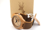 Wooden Bamboo "White-Tail Deer" Collector's Watch w/ Genuine Leather Strap