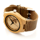 Wooden Bamboo "White-Tail Deer" Collector's Watch w/ Genuine Leather Strap