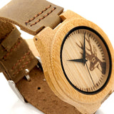 Wooden Bamboo "White-Tail Deer" Collector's Watch w/ Genuine Leather Strap