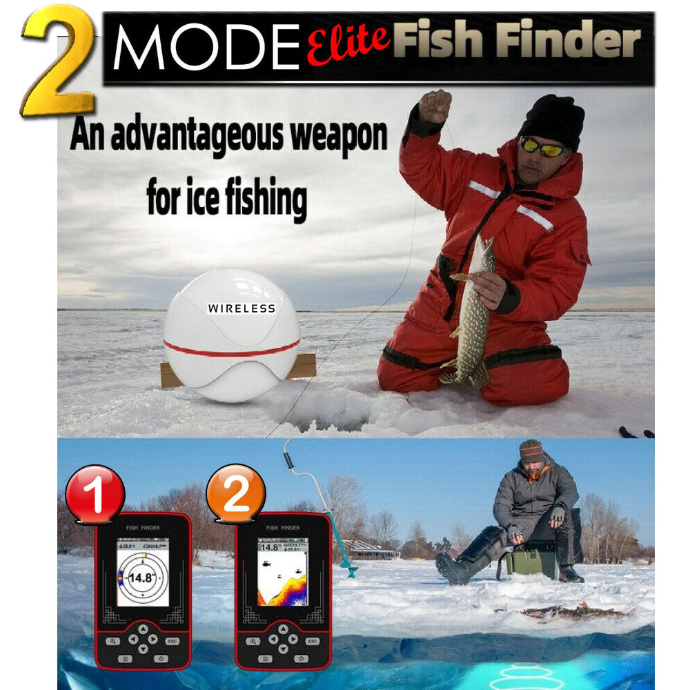 2-Mode Elite Pro Ice Fishing Wireless Flasher & Finder - All in