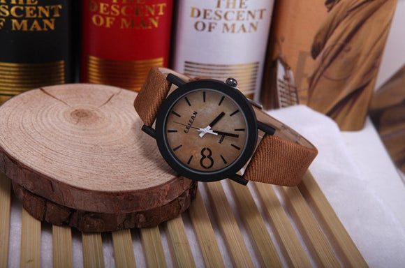 Men's Wooden Grain Face Quartz Watch w/ Leather Strap - Citrus Brown - Thirsty Buyer - 1