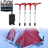 Ice Fishing "LOCK DOWN" Anchors & Drill Adapter - Secures Your Ice Tent in Seconds!