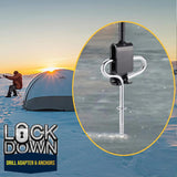 Ice Fishing "LOCK DOWN" Anchors & Drill Adapter - Secures Your Ice Tent in Seconds!