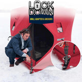 Ice Fishing "LOCK DOWN" Anchors & Drill Adapter - Secures Your Ice Tent in Seconds!