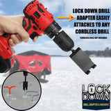 Ice Fishing "LOCK DOWN" Anchors & Drill Adapter - Secures Your Ice Tent in Seconds!