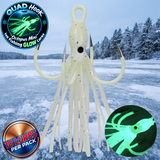 QUAD Hook "Octopus Mini" Ice Fishing GLOW Lures - 10 Lures per pack (4 colors to choose from)