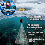 Ice Fishing "Hardwater Hunter" PRO FISH FINDER w/ Built-in Dual Sonar Setting (20° or 60° Transducer Mode)