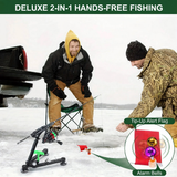 DELUXE 2-in-1 Ice Fishing Rod Holder w/ Tip-Up & Alarm Bells
