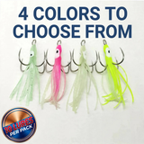 QUAD Hook "Octopus Mini" Ice Fishing GLOW Lures - 10 Lures per pack (4 colors to choose from)