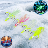 QUAD Hook "Octopus Mini" Ice Fishing GLOW Lures - 10 Lures per pack (4 colors to choose from)