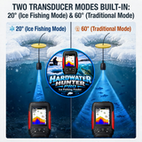 Ice Fishing "Hardwater Hunter" PRO FISH FINDER w/ Built-in Dual Sonar Setting (20° or 60° Transducer Mode)