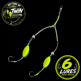 Bottoms "Up" Twin Hook"ers" Fishing Lures - 6 Lures Per Pack & They Glow!