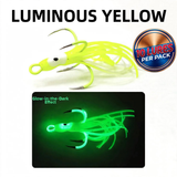 QUAD Hook "Octopus Mini" Ice Fishing GLOW Lures - 10 Lures per pack (4 colors to choose from)