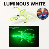 QUAD Hook "Octopus Mini" Ice Fishing GLOW Lures - 10 Lures per pack (4 colors to choose from)
