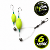 Bottoms "Up" Twin Hook"ers" Fishing Lures - 6 Lures Per Pack & They Glow!