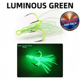 QUAD Hook "Octopus Mini" Ice Fishing GLOW Lures - 10 Lures per pack (4 colors to choose from)