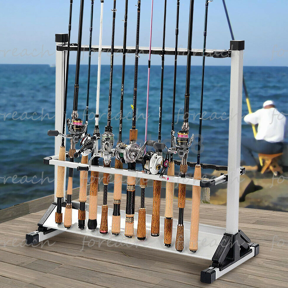 KastKing Rack 'em up Portable Aluminum Fishing Rod Holder - 24 Rods Rack SilverB