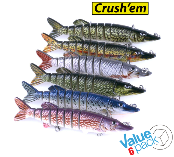 8-Jointed "Life like" Crush'em Fishing Lures - Value 6 pack Thirsty Buyer Outdoors 8-Jointed "Life like" Crush'em Fishing Lures - Value 6 pack Thirsty Buyer Outdoors