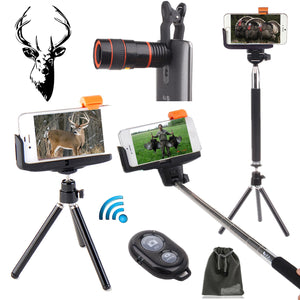 Precision Optical's "Hunting Edition" Smartphone Telescopic Scope w/ Pro Tripod Stand Film Package - Includes Wireless Remote