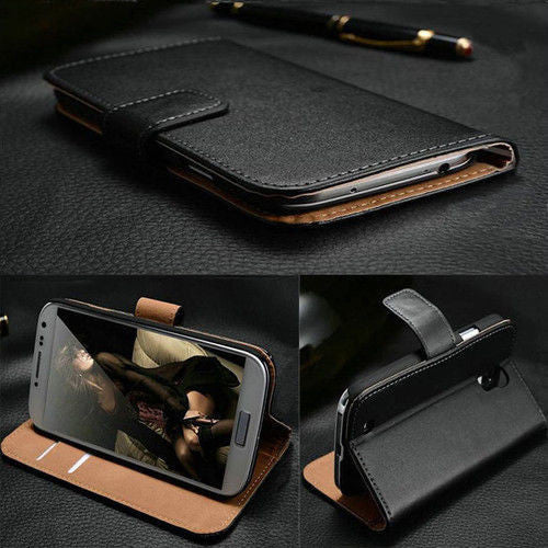 Luxury Genuine Black Leather Flip Case Wallet Cover for Samsung Galaxy Models - Thirsty Buyer - 1