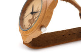 Wooden Bamboo "White-Tail Deer" Collector's Watch w/ Genuine Leather Strap