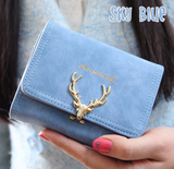 Ladies "Golden Big Buck" Elegant Tri-fold Leather Wallet - Assorted Colors