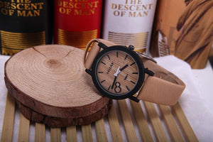 Men's Wooden Grain Face Quartz Watch w/ Leather Strap - Beige - Thirsty Buyer - 1