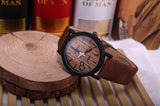 Men's Wooden Grain Face Quartz Watch w/ Leather Strap - Brown - Thirsty Buyer - 1