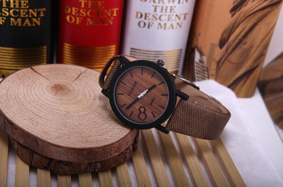 Men's Wooden Grain Face Quartz Watch w/ Leather Strap - Casual Brown - Thirsty Buyer - 1