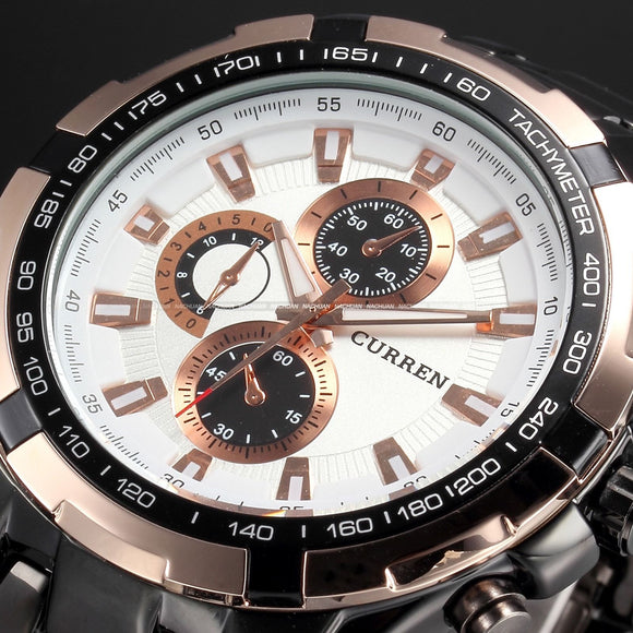 Men's Stainless Steel Luxury Fashion Quartz Watch - Rose Gold & White -  - 1