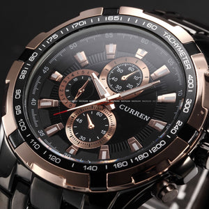 Men's Stainless Steel Luxury Fashion Quartz Watch - Rose Gold & Black -  - 1