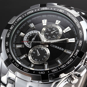 Men's Stainless Steel Luxury Fashion Quartz Watch - Silver & Black -  - 1