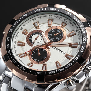 Men's Stainless Steel Luxury Fashion Quartz Watch - Silver & White -  - 1