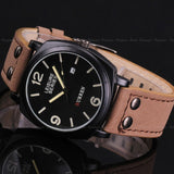 Men's OUTDOORSMAN Survival Leather Strap Quartz Watch - Dark Face w/ Date -  - 1