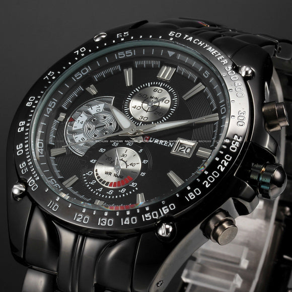 Men's Stainless Steel Stylish Quartz Watch - Black -  - 1