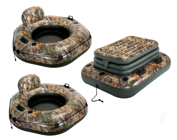 The RIVER RUN Realtree Camo Floating Connecting Raft 2 Pack w/ Bonus Floating Cooler - Thirsty Buyer - 1