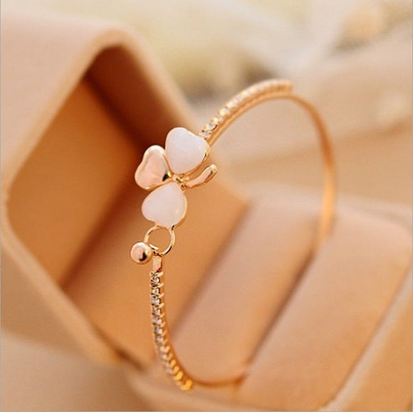 Women's Gold Crystals CLOVER Bracelet -  - 1