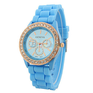 Women's Golden Crystal PARIS Silicone Quartz Watch - Blue - 