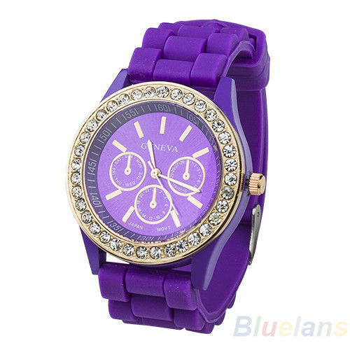 Women's Golden Crystal PARIS Silicone Quartz Watch - Purple - 