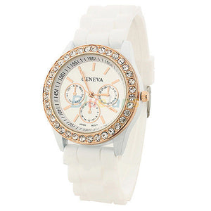 Women's Golden Crystal PARIS Silicone Quartz Watch - White - 