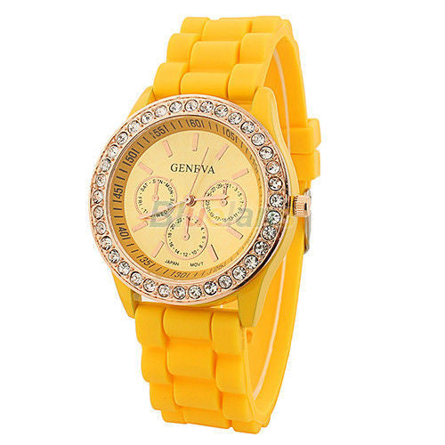 Women's Golden Crystal PARIS Silicone Quartz Watch - Yellow - 