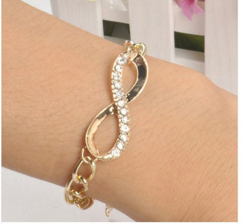 Women's Gold Crystals INFINITY Charm Bracelet -  - 1