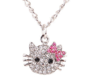 Women's Silver KITTY CAT Crystals Pendant Necklace - Thirsty Buyer - 1