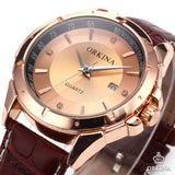 Men's Luxury Golden Dial Crystals Leather Strap Quartz Watch - HOT -  - 2