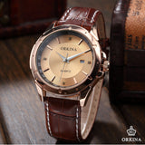 Men's Luxury Golden Dial Crystals Leather Strap Quartz Watch - HOT -  - 4