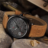 Men's OUTDOORSMAN Survival Leather Strap Quartz Watch - Dark Face -  - 2