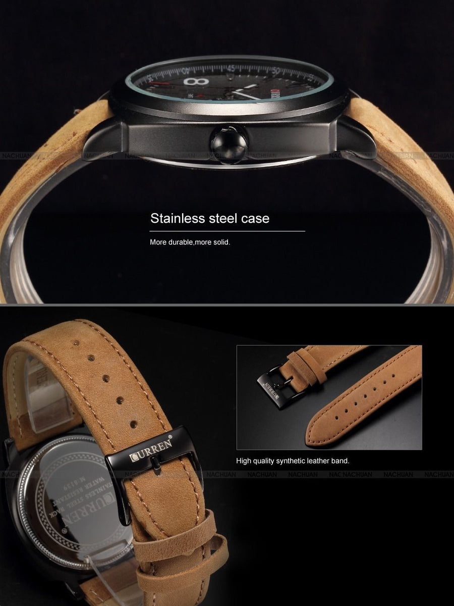 Men's OUTDOORSMAN Survival Leather Strap Quartz Watch - White Face ...