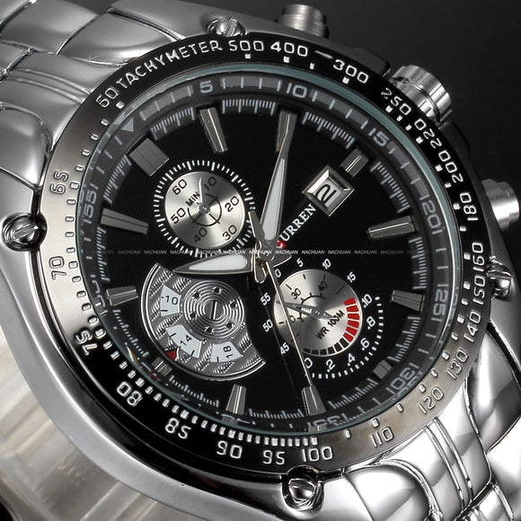 Men's Stainless Steel Stylish Quartz Watch - Black & Silver -  - 1