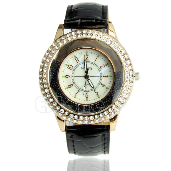 Women's Designer Crystal Venetian Quartz Watch - Black -  - 1